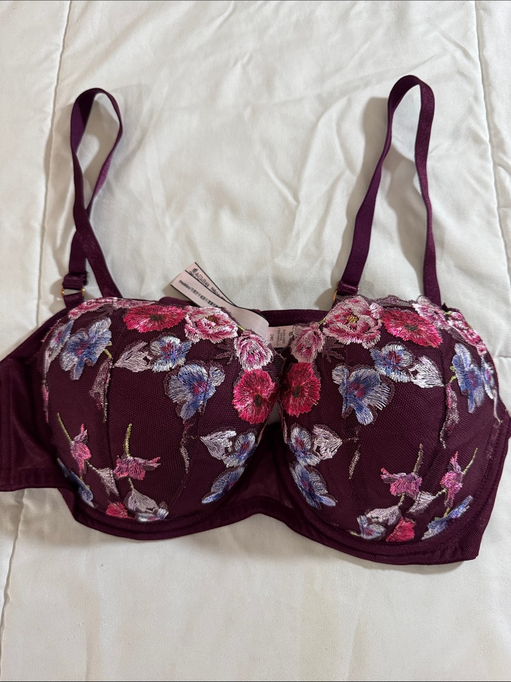 Victoria's Secret Plum Floral Embroidered Underwire Bra Sz 36C